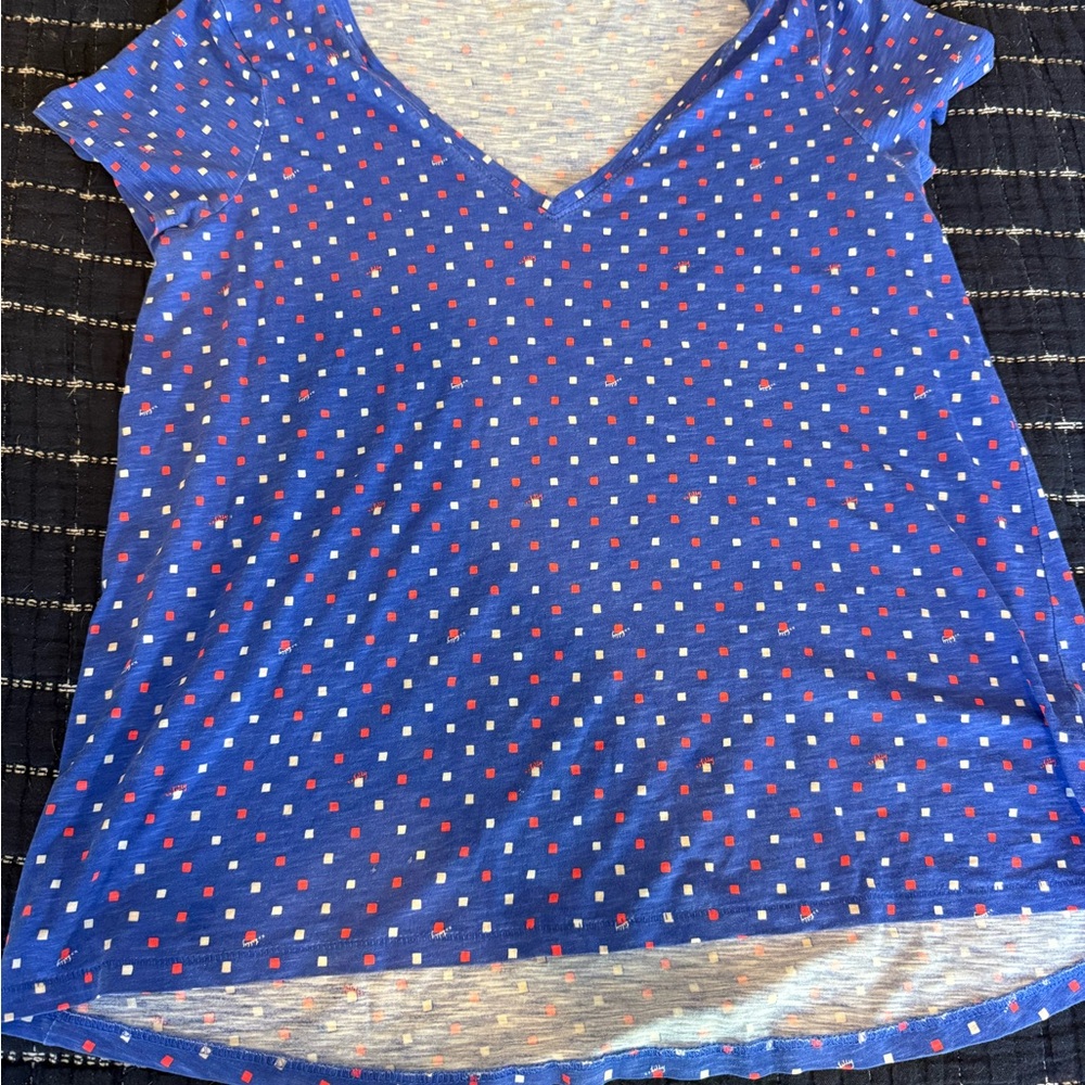 Blue Polka Dot V-Neck T-Shirt